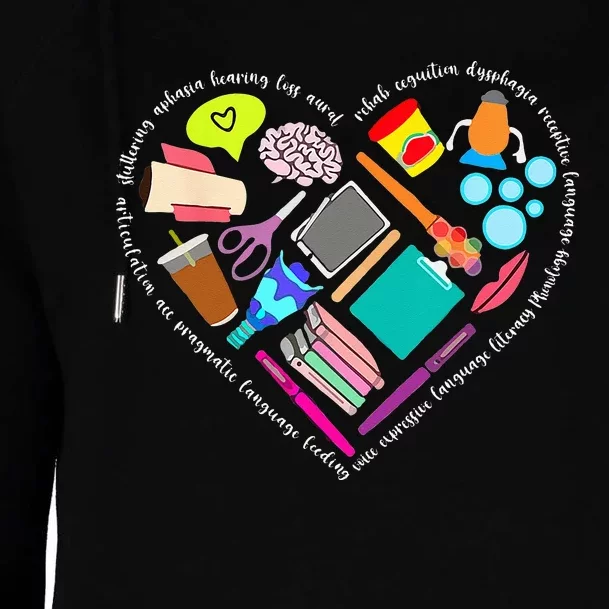 Speech Language Pathology SLP Speech Pathologist Heart Shape Womens Funnel Neck Pullover Hood