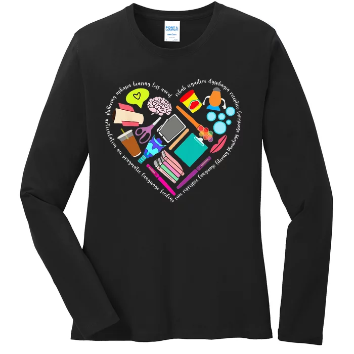 Speech Language Pathology SLP Speech Pathologist Heart Shape Ladies Long Sleeve Shirt