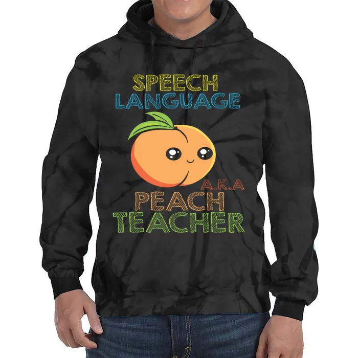 Speech Language Peach Teacher I Speech Therapy Tie Dye Hoodie