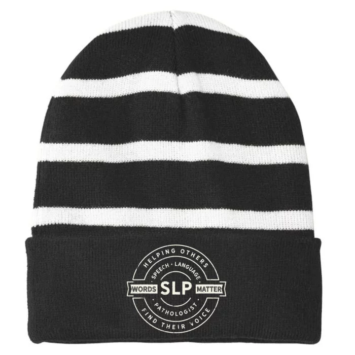 Speech Language Pathology SLP Speech Therapy Tee Striped Beanie with Solid Band