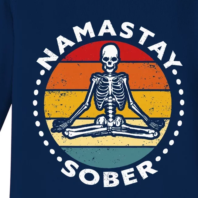 Skeleton Lotus Position Yoga Sober Addiction Recovery Baby Long Sleeve Bodysuit