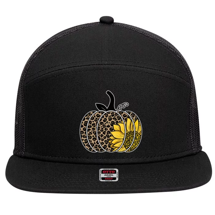 Sunflower Leopard Pumpkin 7 Panel Mesh Trucker Snapback Hat