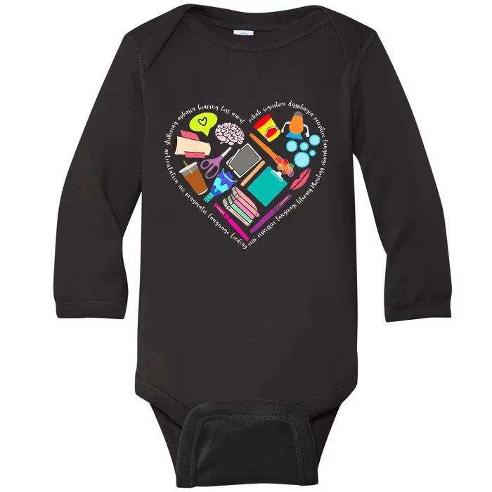 Speech Language Pathology SLP Speech Pathologist Heart Shape Baby Long Sleeve Bodysuit