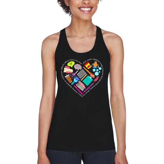 Speech Language Pathology SLP Speech Pathologist Heart Shape Women's Racerback Tank