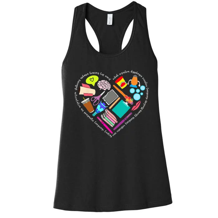 Speech Language Pathology SLP Speech Pathologist Heart Shape Women's Racerback Tank