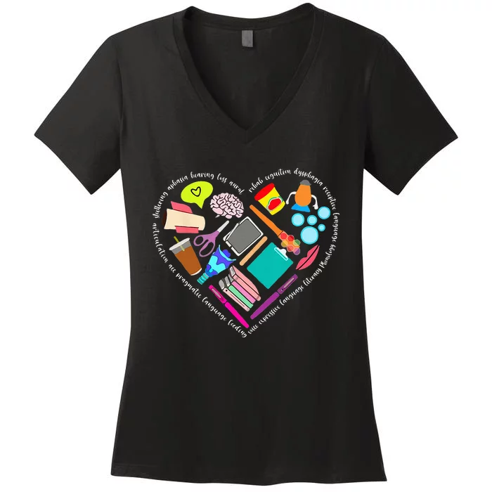 Speech Language Pathology SLP Speech Pathologist Heart Shape Women's V-Neck T-Shirt