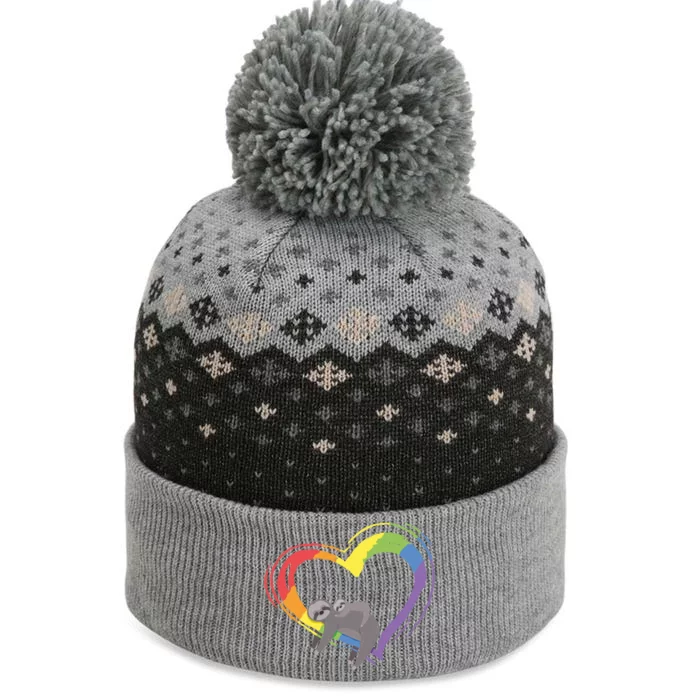 Sloth Lgbt Pride Sloths Pride Heart Gift The Baniff Cuffed Pom Beanie