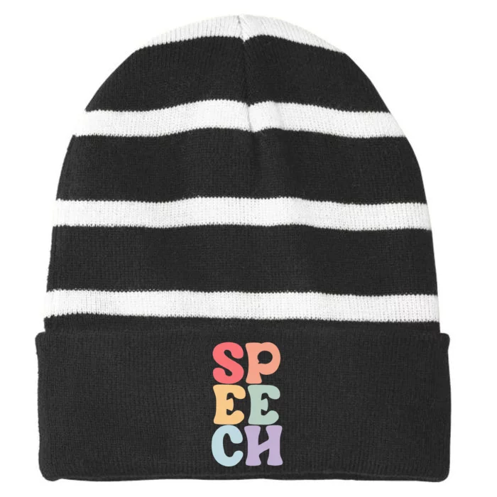 Speech Language Pathologist Speech Therapy SLP Striped Beanie with Solid Band