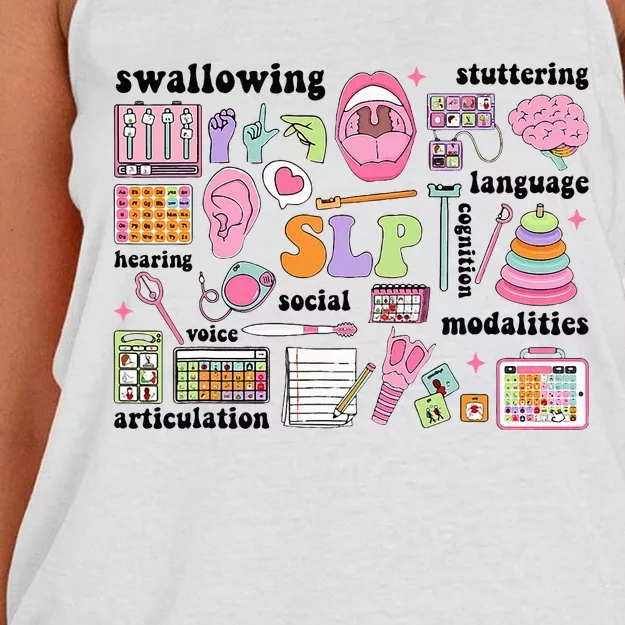 Speech Language Pathologist Speech Therapy Slp Women's Knotted Racerback Tank