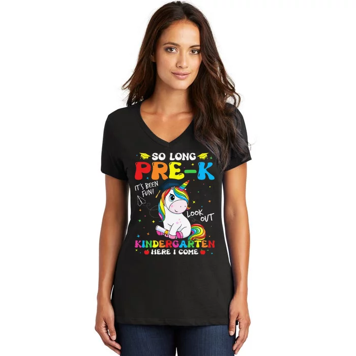 So Long PreK Kindergarten Here I Come Unicorn Graduation Women's V-Neck T-Shirt