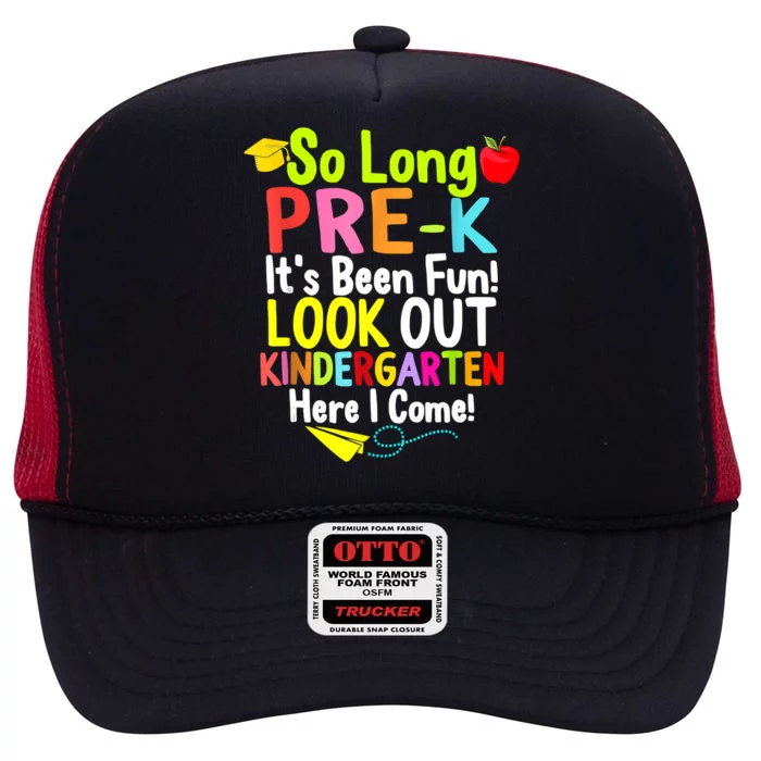 So Long PreK Look Out Kindergarten Funny Graduation Gifts High Crown Mesh Trucker Hat