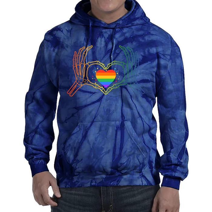 Skeleton Lgbtq Pride Heart Hand Sign Tie Dye Hoodie