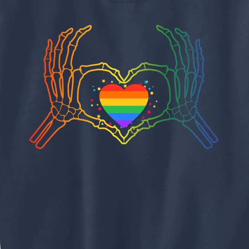 Skeleton Lgbtq Pride Heart Hand Sign Kids Sweatshirt