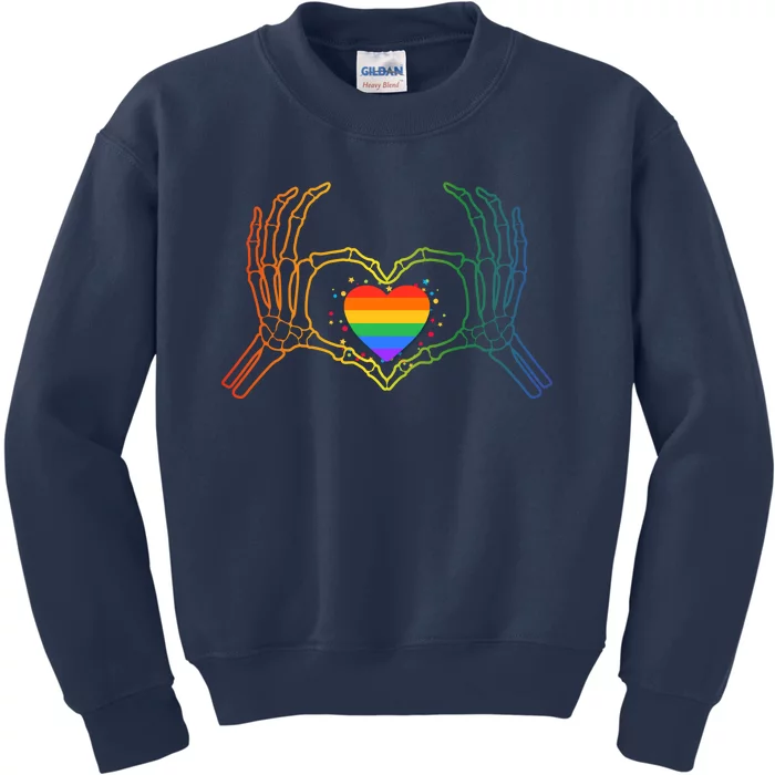 Skeleton Lgbtq Pride Heart Hand Sign Kids Sweatshirt