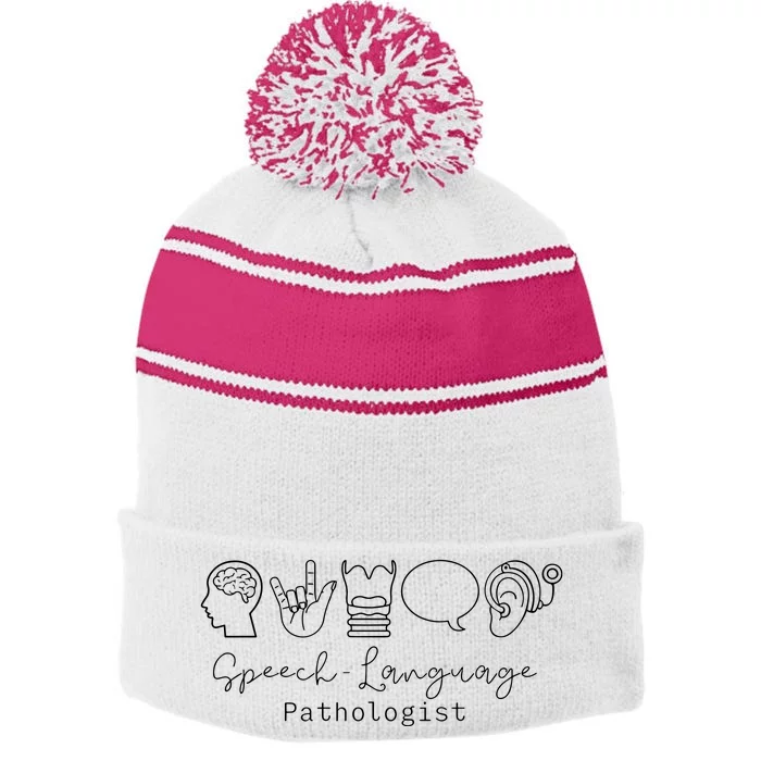 Speech Language Pathologist Sign Language Stripe Pom Pom Beanie