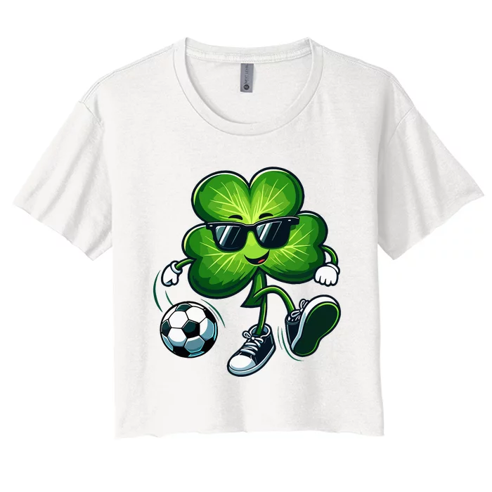 Soccer Lovers Players St Patricks Day Shamrock Women's Crop Top Tee