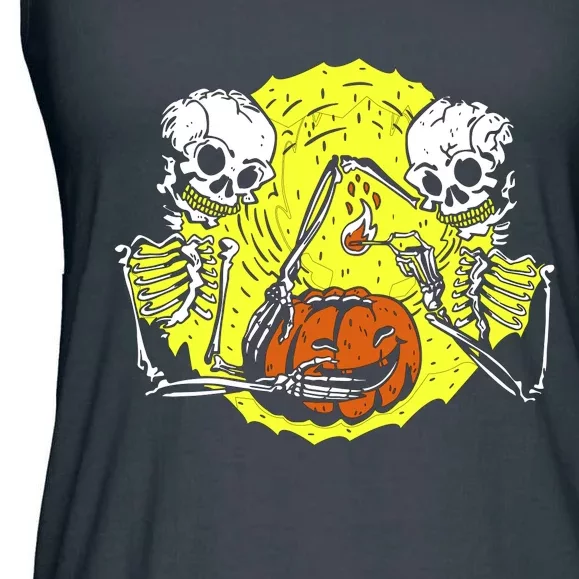 Skeletons Lighting Pumpkin Ladies Essential Flowy Tank