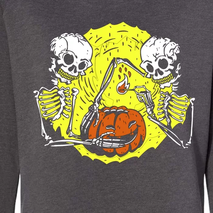 Skeletons Lighting Pumpkin Womens California Wash Sweatshirt