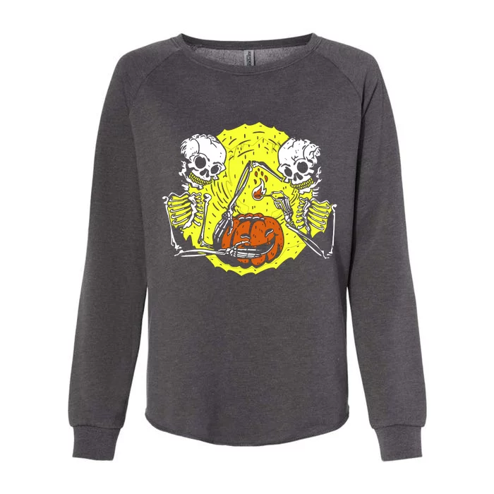 Skeletons Lighting Pumpkin Womens California Wash Sweatshirt