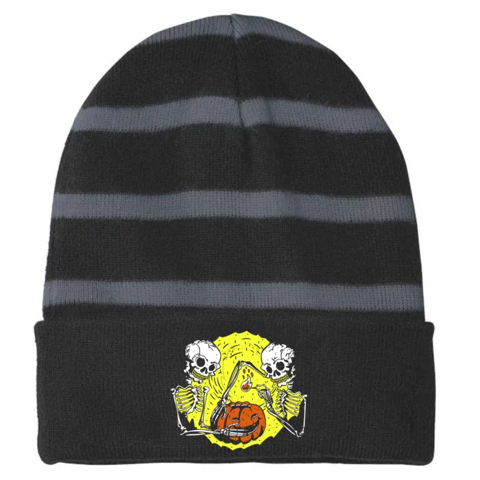 Skeletons Lighting Pumpkin Striped Beanie with Solid Band