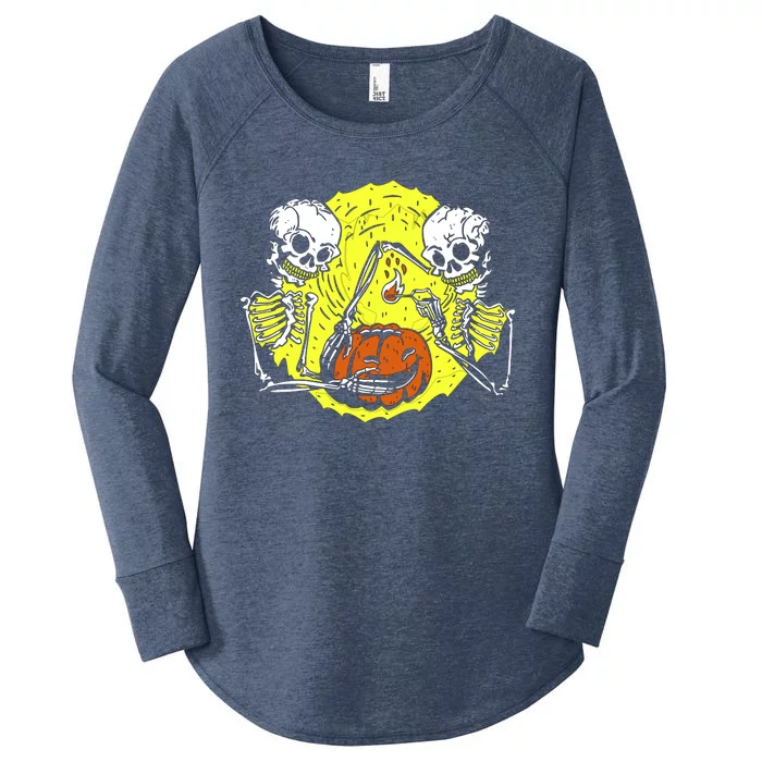 Skeletons Lighting Pumpkin Women's Perfect Tri Tunic Long Sleeve Shirt