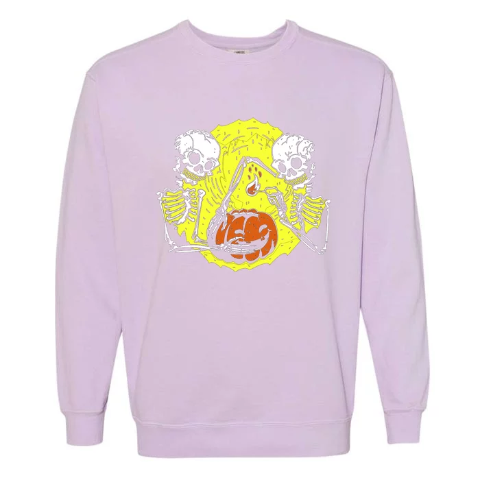 Skeletons Lighting Pumpkin Garment-Dyed Sweatshirt