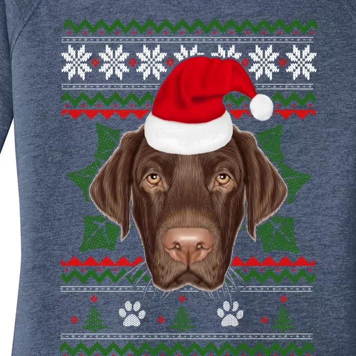 Santa Labrador Retriever Dog Holiday Ugly Christmas Xmas Gift Women's Perfect Tri Tunic Long Sleeve Shirt