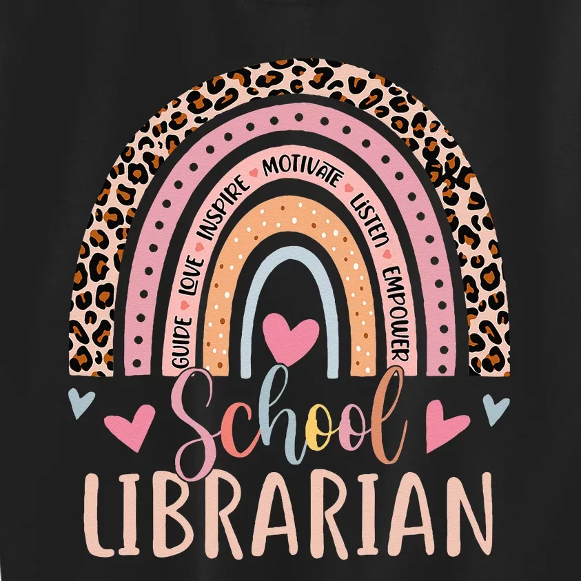 School Librarian Rainbow Leopard Print Funny Librarian Kids Sweatshirt