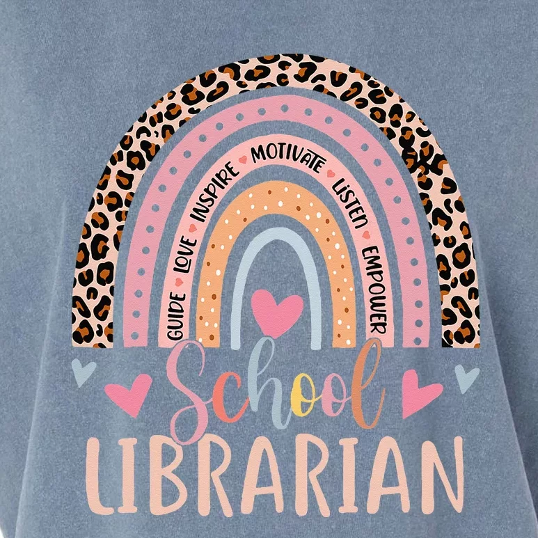 School Librarian Rainbow Leopard Print Funny Librarian Garment-Dyed Women's Muscle Tee