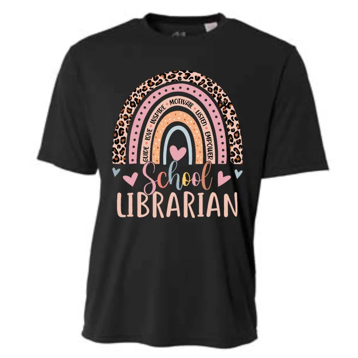 School Librarian Rainbow Leopard Print Funny Librarian Cooling Performance Crew T-Shirt