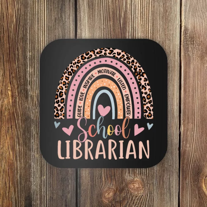 School Librarian Rainbow Leopard Print Funny Librarian Coaster