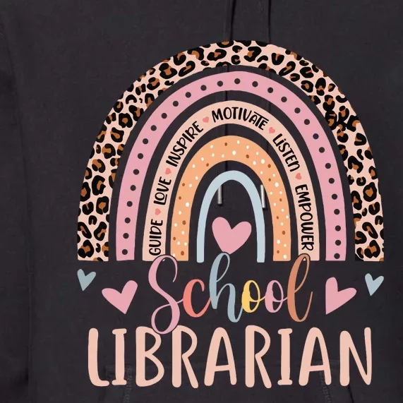 School Librarian Rainbow Leopard Print Funny Librarian Premium Hoodie