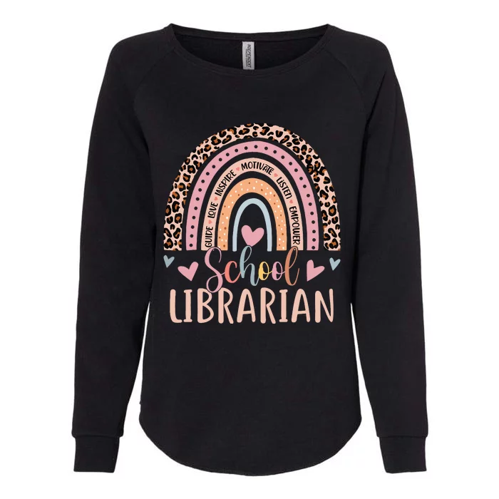 School Librarian Rainbow Leopard Print Funny Librarian Womens California Wash Sweatshirt