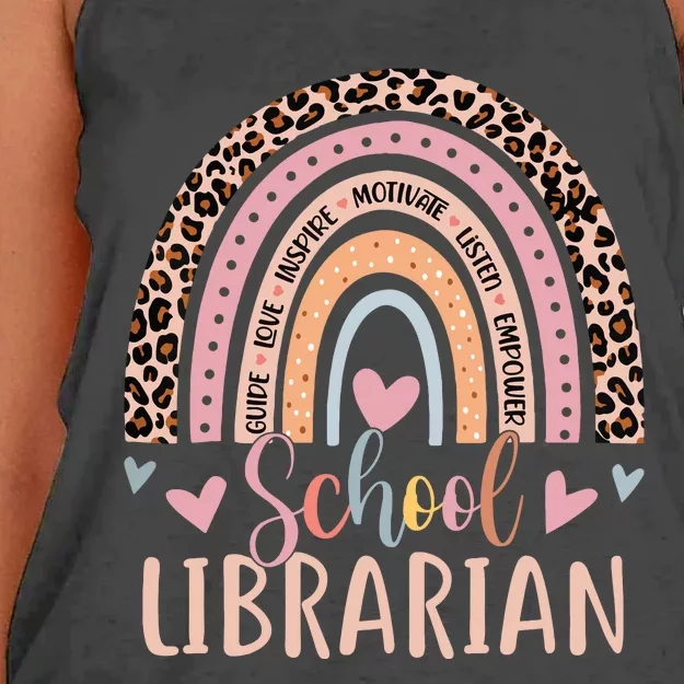 School Librarian Rainbow Leopard Print Funny Librarian Women's Knotted Racerback Tank