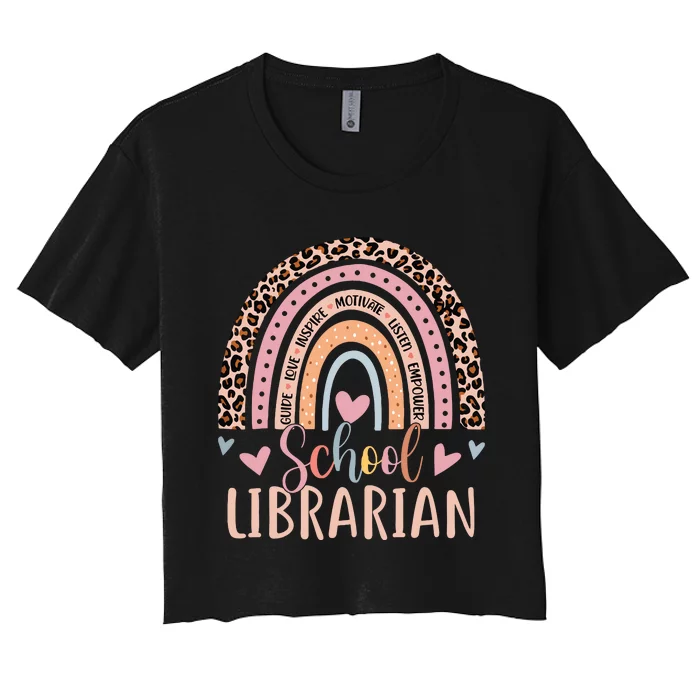 School Librarian Rainbow Leopard Print Funny Librarian Women's Crop Top Tee