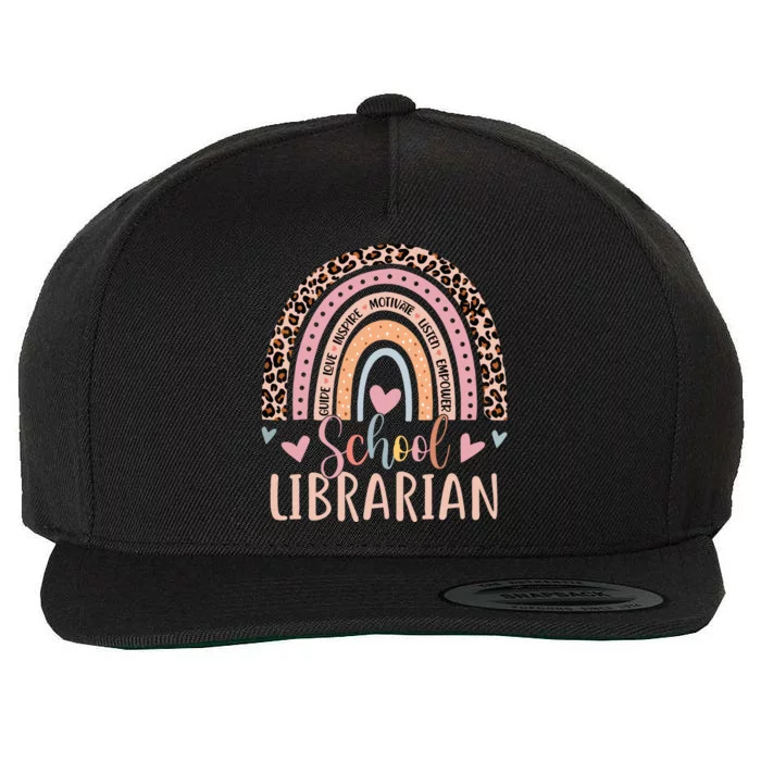 School Librarian Rainbow Leopard Print Funny Librarian Wool Snapback Cap