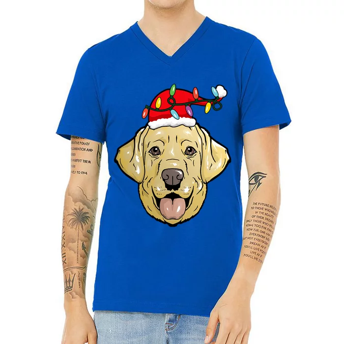 Santa Labrador Retriever Light Christmas Gift V-Neck T-Shirt