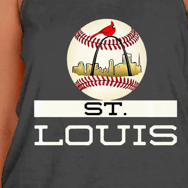 Saint Louis Red Cardinal Cool Baseball Skyline Women's Knotted Racerback Tank