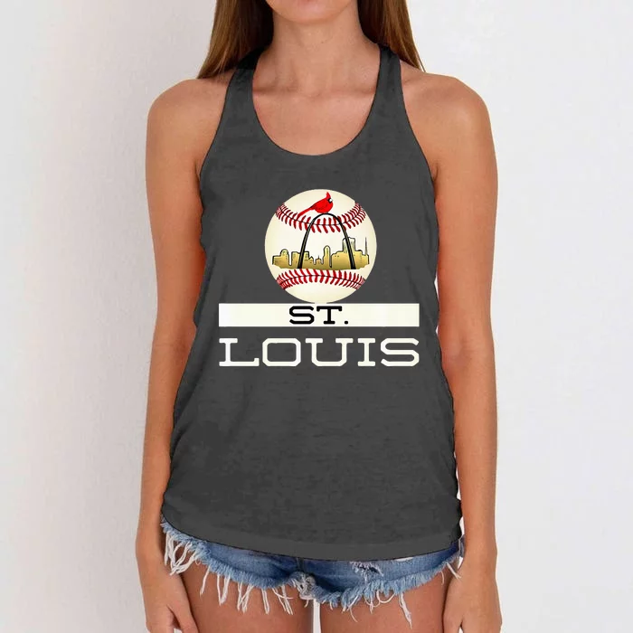 Saint Louis Red Cardinal Cool Baseball Skyline Women's Knotted Racerback Tank