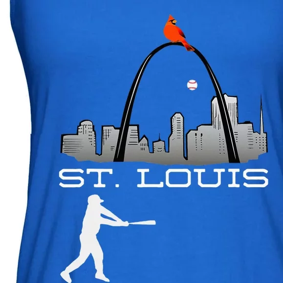 Saint Louis Red Cardinal Skyline Baseball Player Ladies Essential Flowy Tank