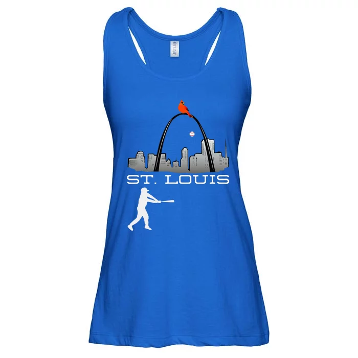 Saint Louis Red Cardinal Skyline Baseball Player Ladies Essential Flowy Tank