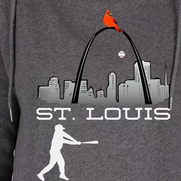 Saint Louis Red Cardinal Skyline Baseball Player Womens Funnel Neck Pullover Hood