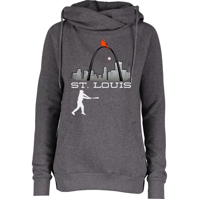 Saint Louis Red Cardinal Skyline Baseball Player Womens Funnel Neck Pullover Hood