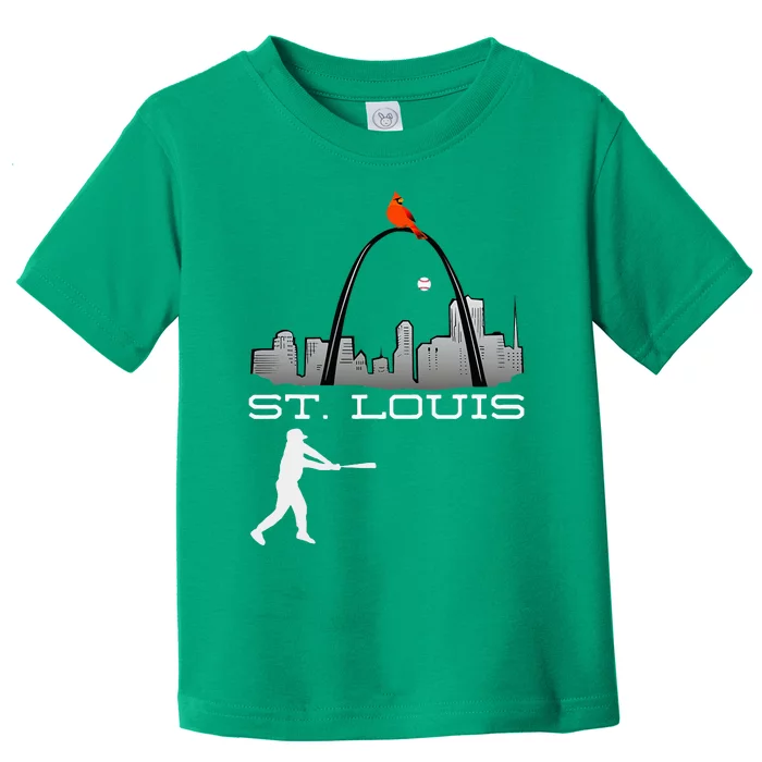 Saint Louis Red Cardinal Skyline Baseball Player Toddler T-Shirt