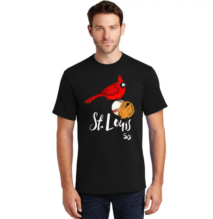 Saint Louis Red Cardinal Number 50 Baseball Tall T-Shirt