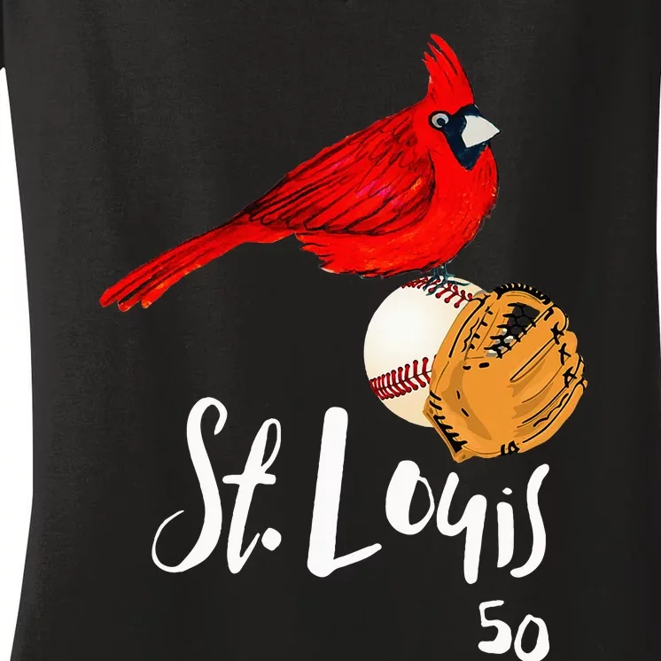 Saint Louis Red Cardinal Number 50 Baseball Women's V-Neck T-Shirt