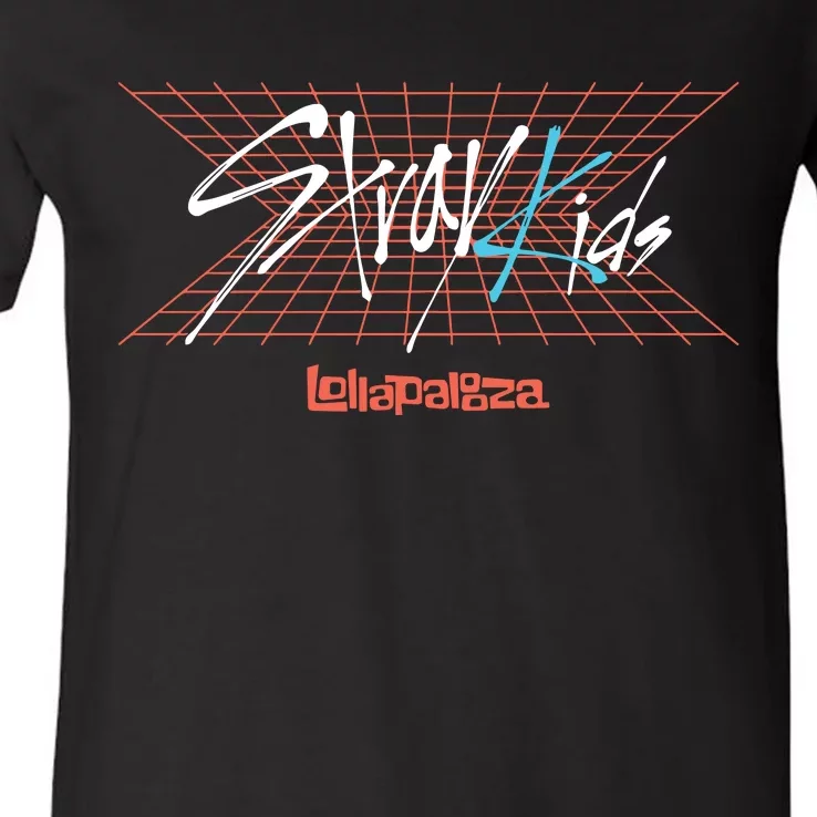 Stray Lollapalooza Retro Grid Logo Festival V-Neck T-Shirt