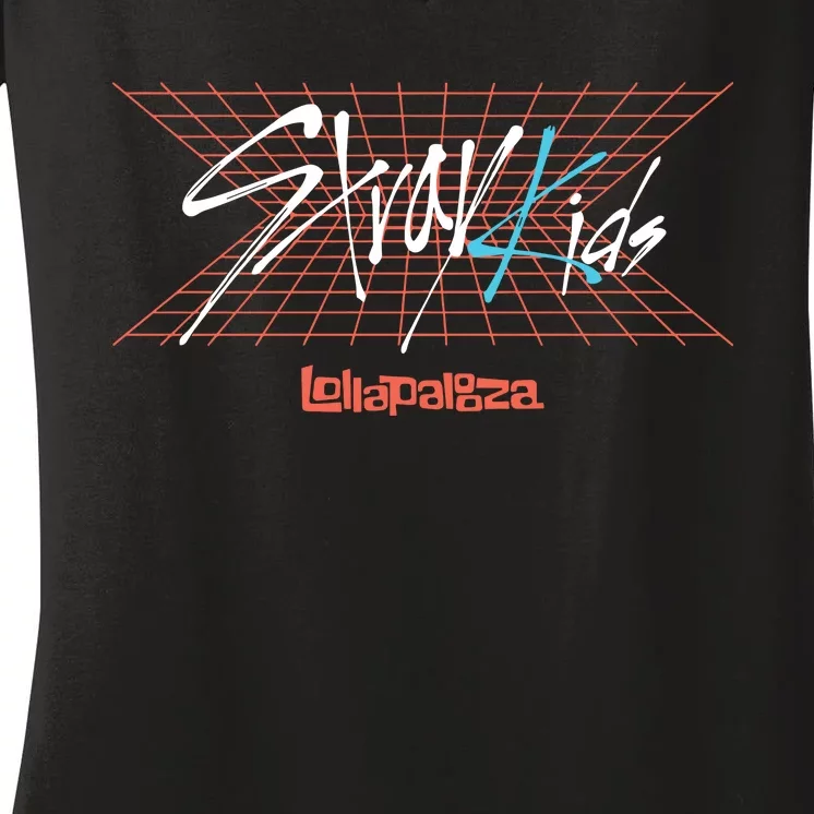 Stray Lollapalooza Retro Grid Logo Festival Women's V-Neck T-Shirt