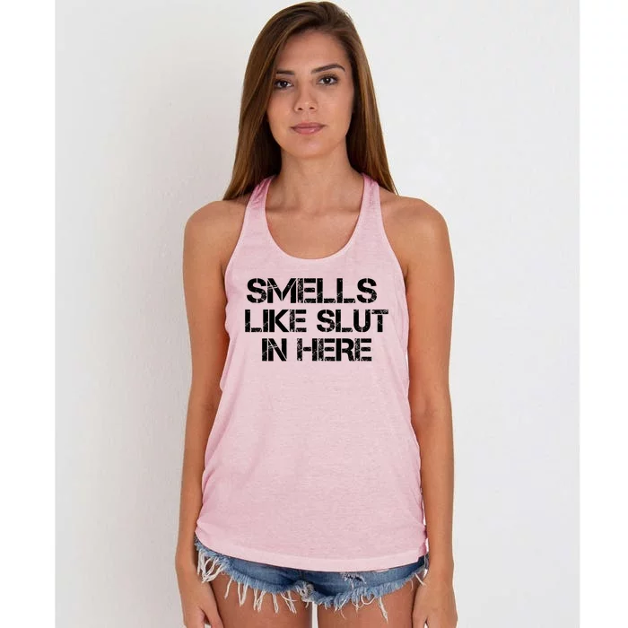 Smells Like Slut In Here Funny Women's Knotted Racerback Tank