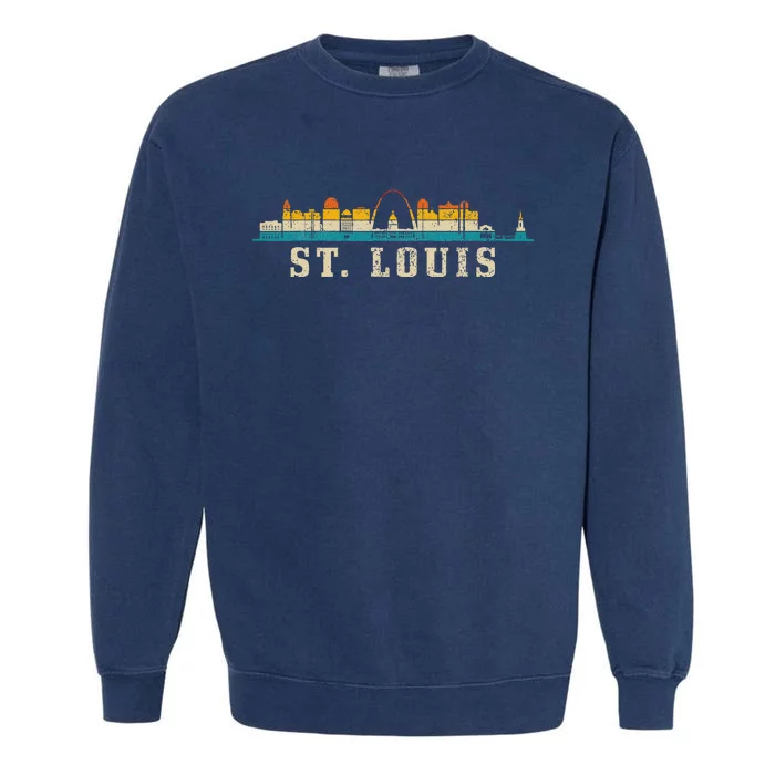 St. Louis Skyline Missouri Vintage Pride Retro Garment-Dyed Sweatshirt